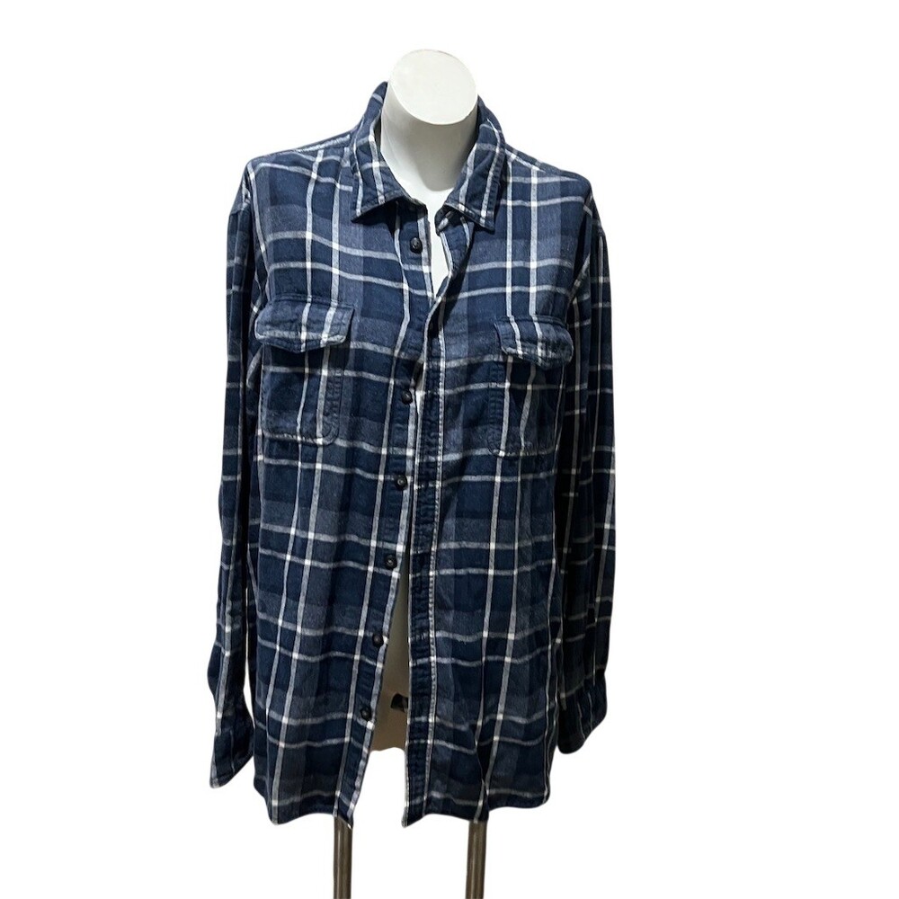 Sonoma Lifestyle Men's Shirt XL Blue Plaid Flannel Button Up Long Sleeve